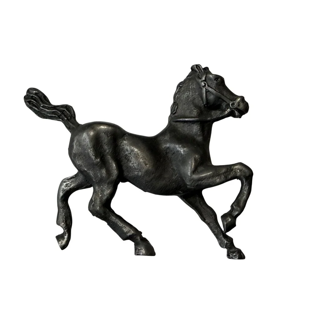 Vintage Cast Metal Horse Wall Plaque Stallion Equestrian Decor Dark Pewter
